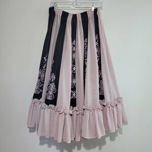 Pale pink & black circle skirt ruffled hem renaissance cottage whimsigoth unique